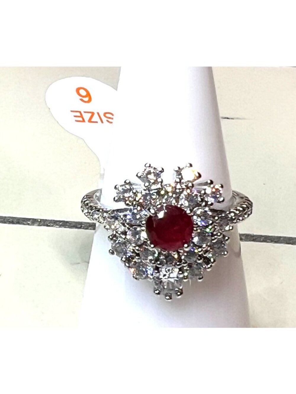 Ring Bomb party ring #3670, Lovely Oasis, Natural Fusion Burmese Ruby, Size 6